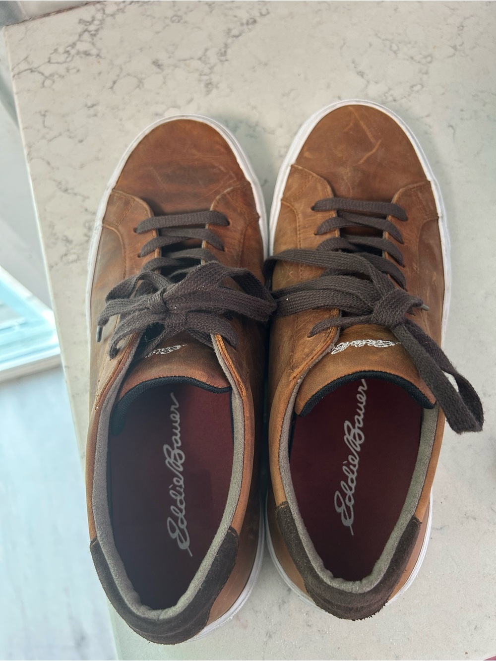 Eddie Bauer Tan Leather Lace-Up Sneakers with White Sole